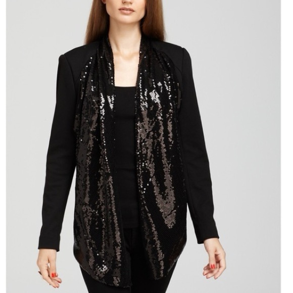 Calvin Klein Sequin Cardigan Black Open Evening Blazer Size XS - Picture 1 of 6